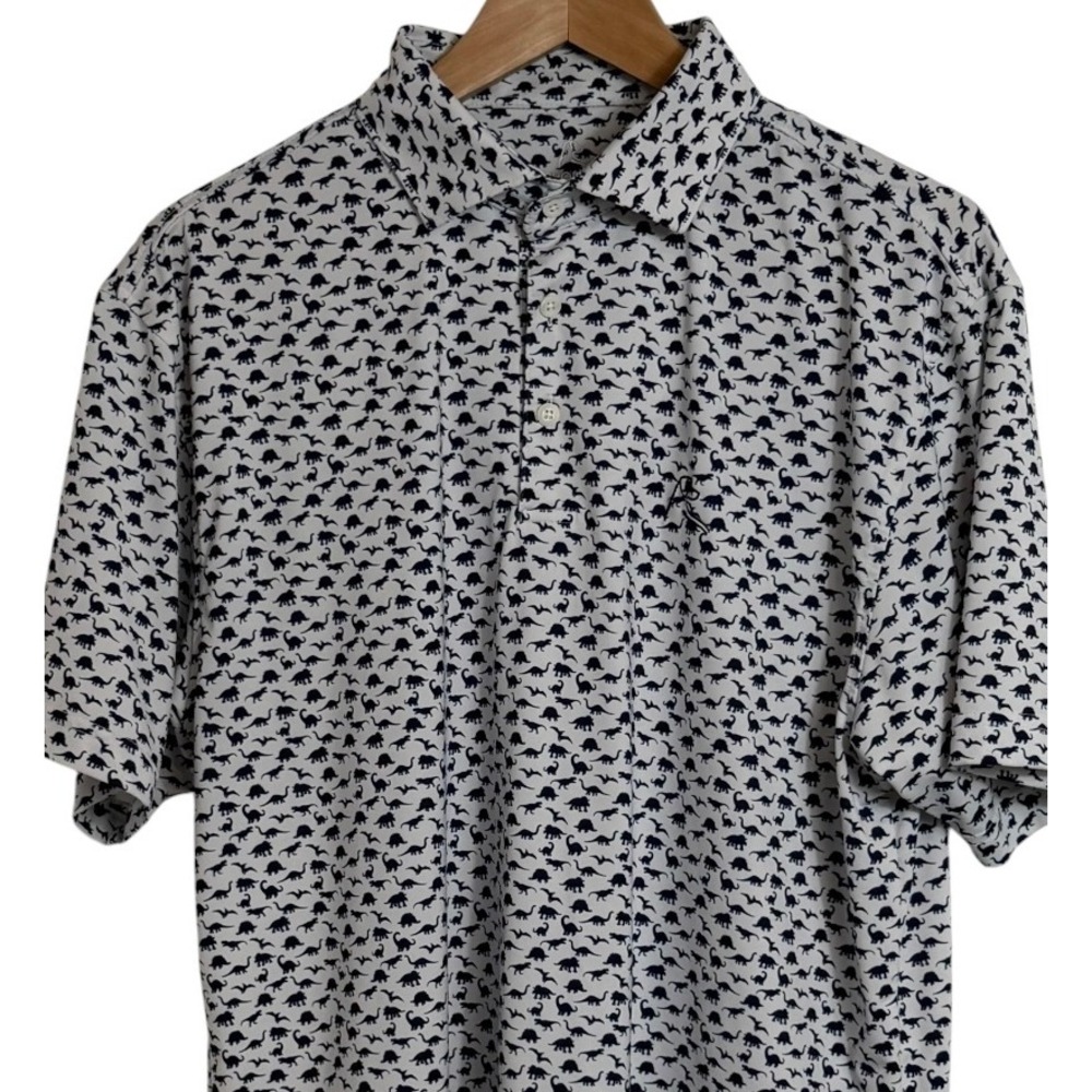Rhoback Mens Dinosaur Print Performance Polo Shirt White Navy Blue M WI23_1_MPOL